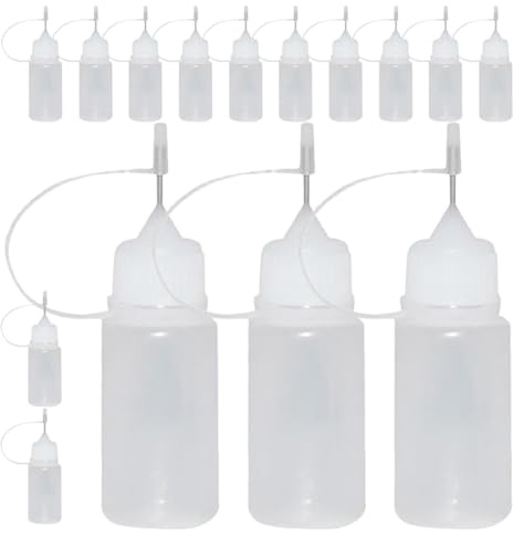 VINTORKY Lot de 15 Flacons Souples Rechargeables 30 Ml Bouchon Blanc, Flacons Distributeurs de Colle Précis à Embout Aiguille pour Peinture, Quilling et Bricolage, Accessoires Pratiques