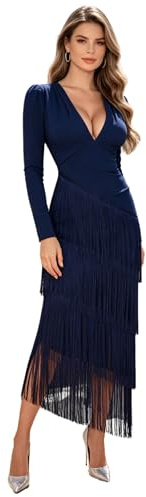 Yeahdor Dam figurnära affärsklänningar långärmad bodycon sommarklänning långärmad tight balklänning smal lager kjol cocktailklänning temafest, Mörkblå, M