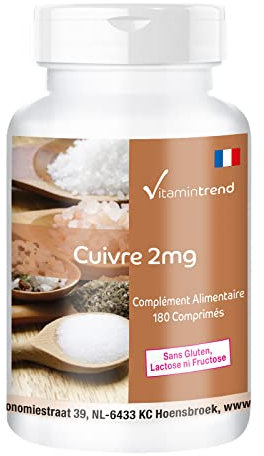 Kupfer Tabletten 2mg - 180 Tabletten - ! FÜR 6 MONATE ! - vegan - hochdosierte Kupfer-Nahrungsergänzung | Vitamintrend®