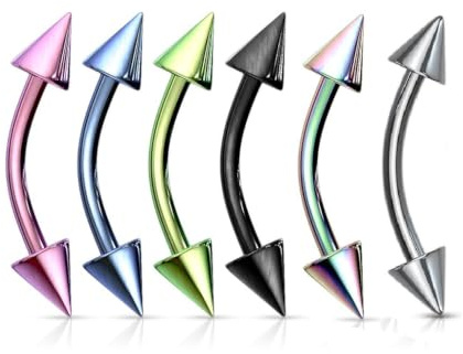 Lovepiercing - Lote de 6 piercings de titanio para ceja, diseño con puntas