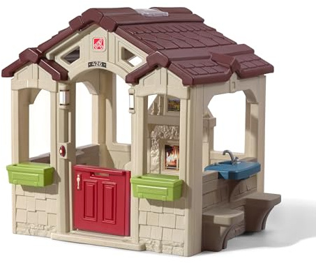 Step2 Charming Cottage Playhouse for children | plastic playhouse for garden/outdoors | Includes kitchen, fireplace, picnic area, bell & accessories