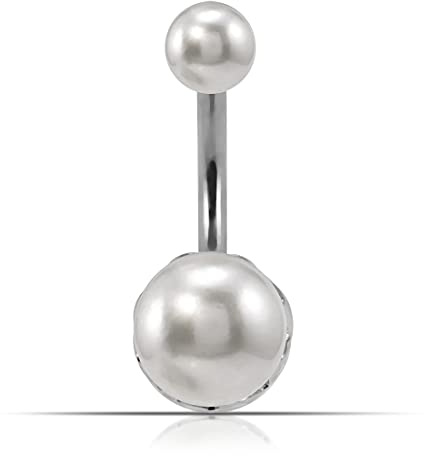 AZARIO LONDON Cream Pearl Double Side Sterling Silver Belly Bars Piercing