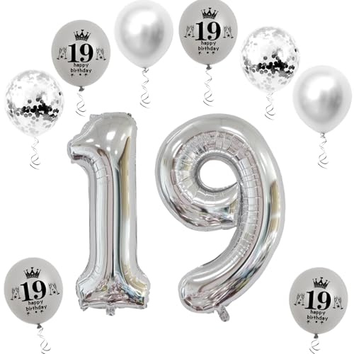 Ballon gonflable XL 19 anniversaire, ballon en aluminium chiffre 19, ballon en aluminium chiffre 19, ballons chiffre 19, ballons numéro 19, ballon en aluminium argenté 32 décoration d'anniversaire