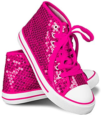 Think Jeck! Pailletten Schuhe Damen Glitzer Sneaker auch als Wendepailletten wählbar Halbhoch Damenschnürer Disco (Pink, 39)