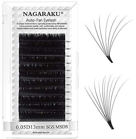 NAGARAKU Ögonfransförlängningar 12 Rader Volume Russian Eyelash Extensions Easy Fan Cluster 2D-20D Falskt Enkel Ögonfrans Ögonmakeup Fransförlängningar Ögonfrans Förlängning (0.05 D Krökning 13mm)