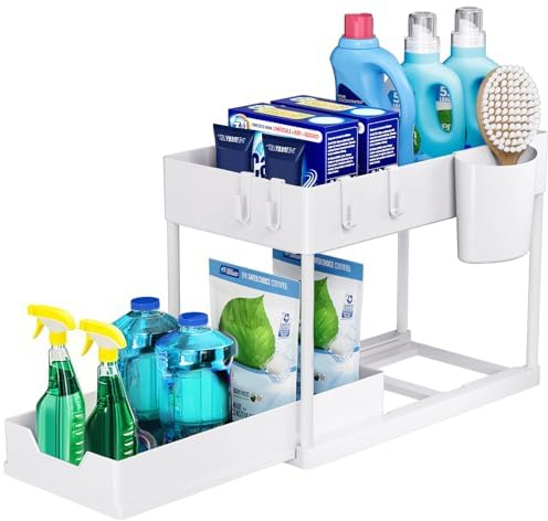 Puricon Estantería Bajo Fregadero, Estante Organizador Mueble Bajo Fregadero Cocina Lavabo -Blanco