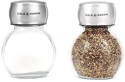 Cole & Mason Darlington Salt and Pepper Shaker Set, Stainless Steel Lid, Easy to Fill, Glass/Stainless Steel, 83mm, Classic Set,