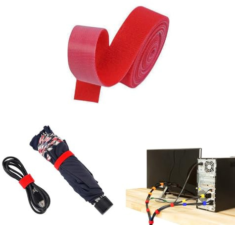 0.8 Inch Red Double Sided Hook & Loop Straps - 5 Yards Reusable Fastening Tape Cable Ties - Duo Wrap