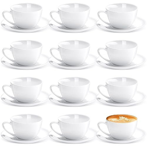 Maxdot 12 Set 5.5 OZ Porcelain Espresso Cups and Saucers White