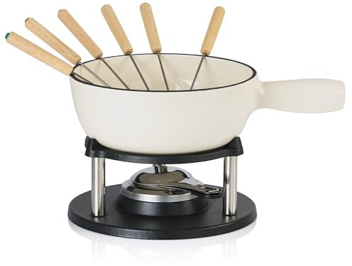BBQ-TORO Juego de Fondue de Hierro Fundido | 6 Personas | 2 litros | Set de Fondue 9 Piezas con Quemador y Tenedores | Set para Fondue de Queso, Set de Fondue de Carne, Set para Fondue de Chocolate