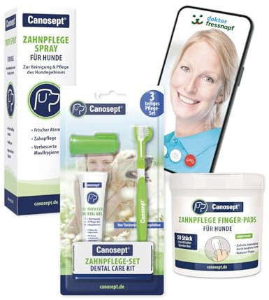 Canosept Zahnpflege-Paket inkl. Dr. Fressnapf Online-Tierarzt Beratung für Hunde - Hundezahnbürste – Hundezahnpasta – Fingerlinge Hunde - Zahnbürste Hund - Hunde Zahnpflege