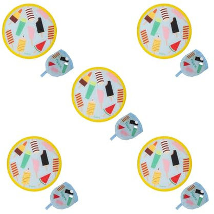 Fisura – Abanico redondo plegable. Ventilador de mano plegable original. Frisbee plegable. Abanico plegable. Abanico portátil para fiestas. 20 cm. (Helados, 5 unidades)