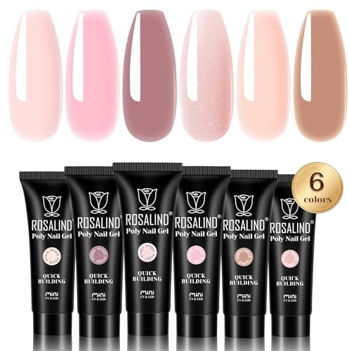 ROSALIND Poligel per Unghie, 6 Colori 10ml Gel Ricostruzione Unghie, Set gel unghie Estensione per Principiante, Professionale e Salone di Bellezza, DIY Gel Nail Art