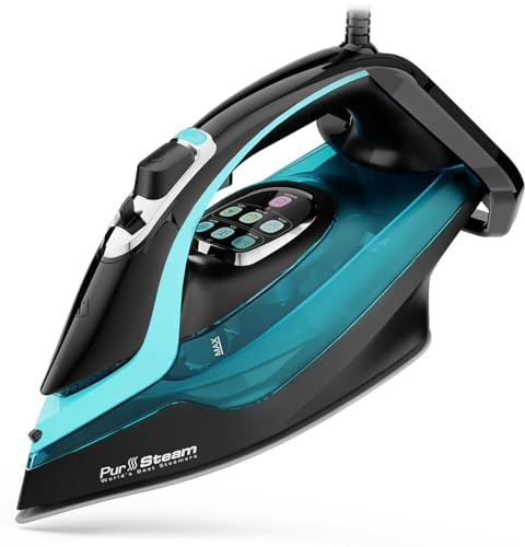 PurSteam SteamTech Elite 1750W Steam Iron, Digital Temp Control & LED Display, Ceramic Soleplate, Adjustable Steam, Self-Clean, Anti-Calc, Anti-Drip, Auto Shut-Off