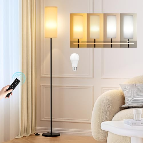 PreeOtti Lampadaire sur Pied Salon, Moderne Lampadaire à Intensité Variable avec Télécommande, 4 Températures de Couleur, Abat-jour en Lin, Lampe Vintage pour Salon Chambre Bureau (Ampoule Incluse)