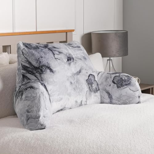 OHS Reading Pillow with Arms, Fleece Hug Cushion for Adults Soft Cosy Supportive Gaming Cuddle Pillows with Arms Snuggle Pillow for Relaxing at Home - 65 x 40cm, Marble Mono