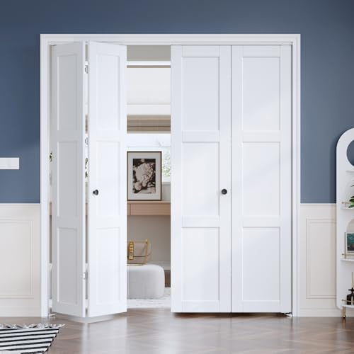 Roymelo White Bifold Doors for 72×80 Opening, Sliding Interior Closet Folding Barn Door Slab with 6FT Concealed Hardware Kit Included, 3-Panel, MDF Wood Panel Covered with PVC Surface