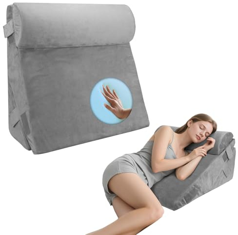 Strixorn Cuscino a cuneo, 3 pezzi, cuscino regolabile con rullo per il collo, cuscino da reflusso con supporto per la schiena, cuscino ergonomico, cuscino da lettura in memory foam per letto e divano