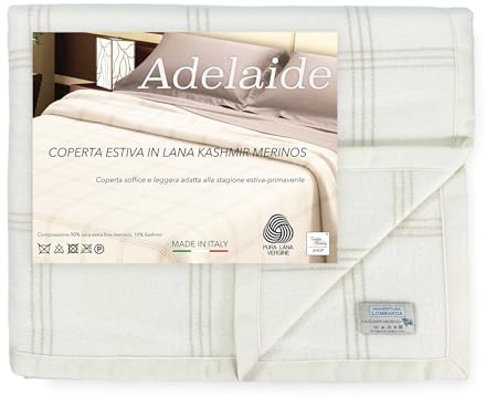 Tex family Manta de verano Adelaide de lana merino y cachemira, ligera, transpirable, antipilling, fabricada en Italia, media temporada, 160 x 220 cm, 1 plaza