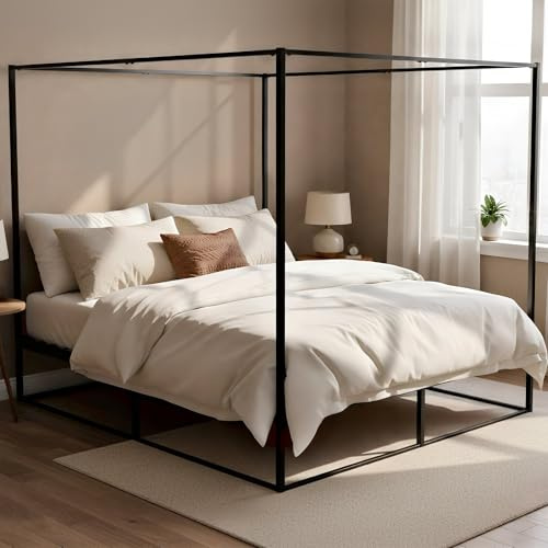 CLP Letto a Baldacchino Batoni, Letto Matrimoniale per Adulti, Struttura e Rete in Metallo Nero, Letto Stabile, Dimensione:200 x 200 cm