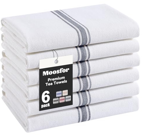 Moosfor Premium Geschirrtücher 100% Baumwolle 6er Set 38 x 64 cm Grau