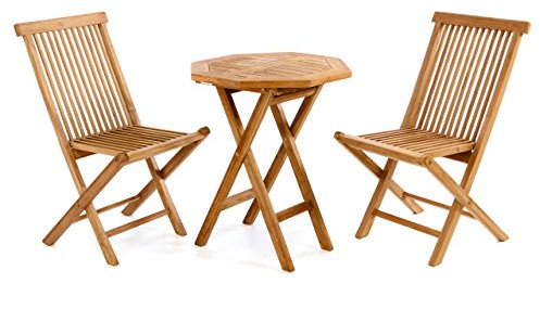 Divero 3tlg. Balkonset Adria – 2 x Klappstuhl + Tisch aus Teakholz – Farbe: Braun