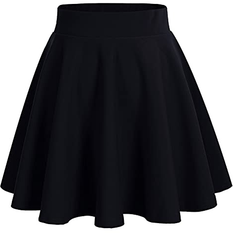 Bridesmay Women's Basic High Waist Casual Mini Skirt Versatile Stretchy Flared Skater Skirt Black XL