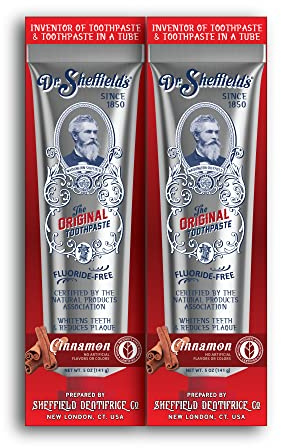 Dr. Sheffield’s Certified Natural Toothpaste (Cinnamon) - Great Tasting, Fluoride Free Toothpaste/Freshen Your Breath, Whiten Your Teeth, Reduce Plaque (2-Pack)