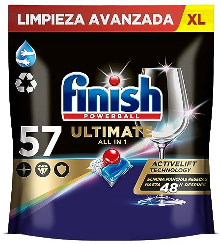 Finish Powerball Ultimate All in 1 Pastillas para el Lavavajillas, Eficaz contra Manchas Resecas, 57 Pastillas