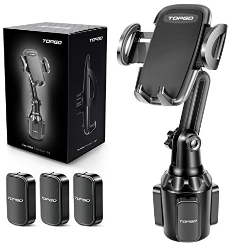 TOPGO Kfz-Becherhalter, Handyhalterung, verstellbar, Getränkehalter für Smartphones,Kompatibel mit iPhone 16 und Allen Smartphones von 4,0 bis 7,0 Zoll – Schwarz