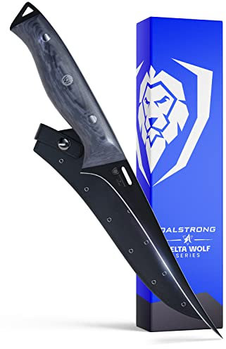 DALSTRONG Fillet Knife - 15 cm - Delta Wolf Series - High Chromium 9CR18MOV Steel - Black Titanium Nitride Coating - G10 Camo Handle - Leather Sheath