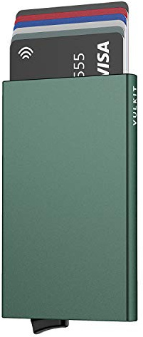VULKIT Porte Carte Homme ou Femme Porte Carte Bancaire Metallique Automatique Pop Up Porte-Cartes de Crédit Homme RFID Blocage pour 5 Cartes Vert
