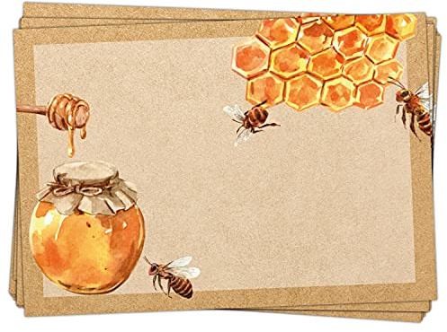 Logbuch-Verlag - 25 adesivi per miele, 7,4 x 5,2 cm, con api e celle, colore marrone e oro, etichette adesive per barattoli e vasetti di miele