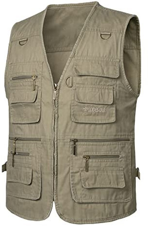Yukirtiq Herren Angeln Weste ärmellos Freizeit Jagd Herrenwesten Sommer Trekking Wander Weste Reporterwesten Safari Weste mit Vielen Taschen, Khaki, XL