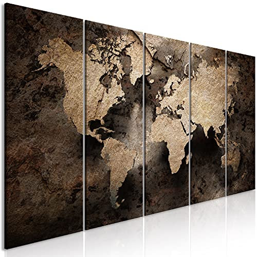 murando - Tableau Acoustique Carte du Monde 200x80 cm 5 Parties - Décoration Isolation Phonique Bureau Chambre Panneau Insonorisant Impression sur Toile - Vintage Carte du monde Marron k-A-0468-b-m