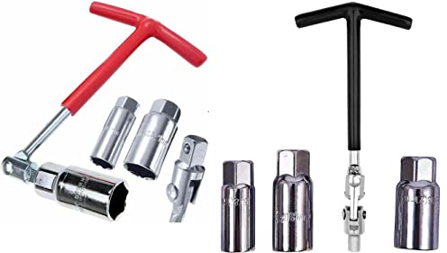 iSeventy9 4pcs Red/Black Spark Plug Socket Wrench Set, T-Handle Spark Plug Socket Removal Wrench Tool 16mm, 18mm & 21mm