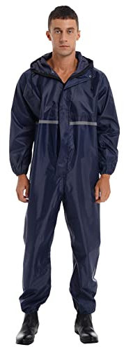 CHICTRY Men and Women Windproof One Piece Overalls Motorbike Motorcycle Full Body Waterproof Rain Suit Navy Blue 3XL