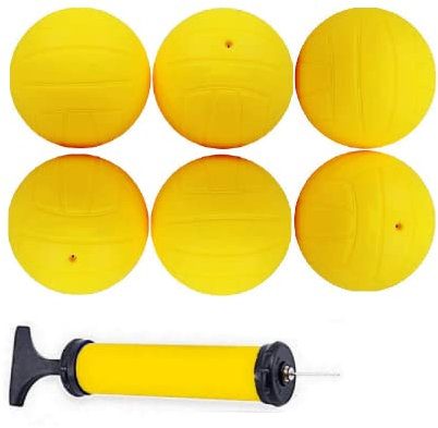 Spike Ersatzbälle 6 gelbe Softbälle mit Pumpe für Rundnetz-Spiel