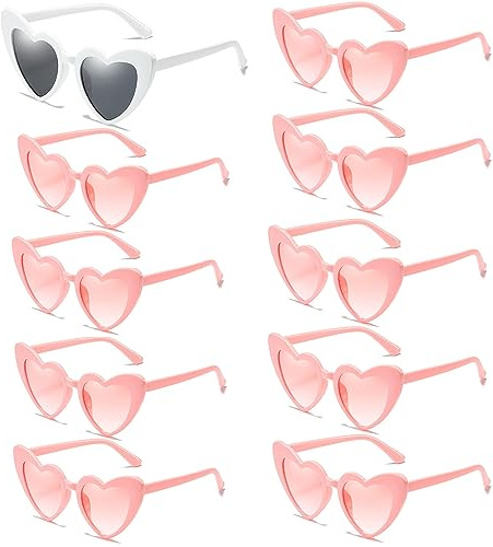 kiimiipa Lot de 10 lunettes de soleil en forme de cœur, vintage pour femmes, hommes, enfants - Protection UV400 pour mariage, fête, extérieur