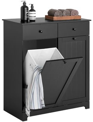 SoBuy Mueble Ropa Sucia con cestos para Ropa Sucia - Armario baño con 2 cajones y 2 Bolsas extraíbles, Ideal para lavandería - Mueble baño Robusto en MDF, Negro, 78x38x90 cm, BZR33-II-SCH