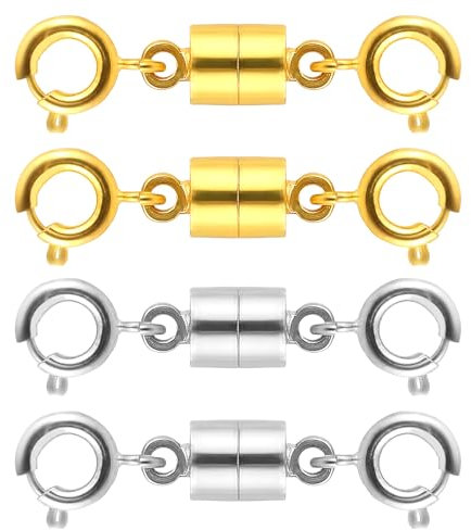 Lusofie 4 Stück Magnetverschluss Kette Halskettenverschlüsse Magnetische Kette für Schmuck Magnetverschlüsse Armband Karabinerverschluss für Machen DIY Schmuck Machen (Gold, Silber)