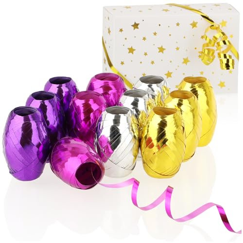 Robin Goods® 12x Ringelband in glänzenden Farben - 10 m je Rolle - Set Geschenkbänder zum Basteln und Verpacken - Polyband für dekorative Geschenkverpackung