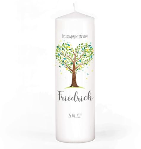 Striefchen® Wachskerze für Taufe, Kommunion und Co. in 4 Größen, Motivauswahl (Lebensbaum grün-türkis, 38 cm (H))