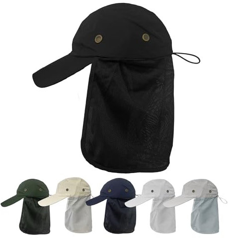 Gorra Nuca para Hombre y Mujer, Gorras y Sombreros Protección UV, Gorras de béisbol con Cubierta de Cuello Plegable y Secado Rápido, Talla 56-58cm (FR/ES, Letras, Talla única, Negro)
