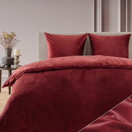 Blumtal Ropa de Cama 200x200 cm Cashmere-Touch Felpa - Ropa de Cama Oeko-Tex 200x200 Felpa + 2 Fundas 80x80 - Ropa de Cama Invierno Microfibra Felpa - Roja