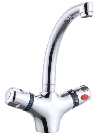 Mitigeur thermostatique de lavabo à double poignée avec thermostat pour eau froide et chaude, Robinet Salle de Bain
