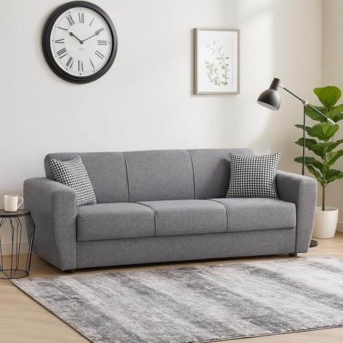 Dmora Divano Letto 3 posti Escobar, Divano Letto Contenitore lineare, Sofà da Soggiorno Apertura Click-clack, 223x84xh80 cm, Grigio