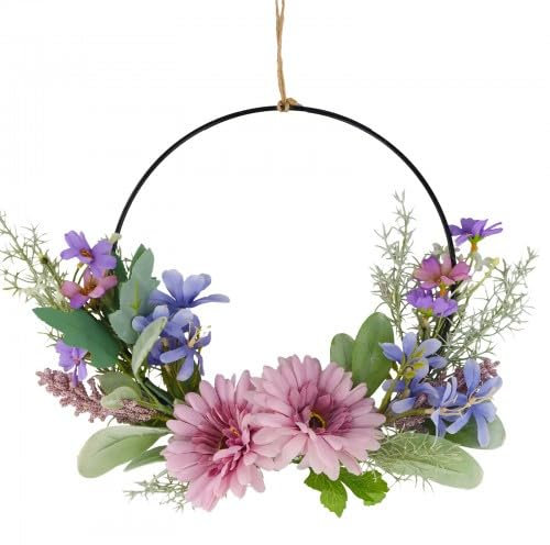 Volumoon 40cm Künstliche Blumen Gerbera, Wandkranz Metall Deko, Metallring Blumenkranz, Blumenkranz Deko, Blume Fensterdeko zum Hängen, Dekoringe zum Hängen, Hochzeitsdeko Wohnzimmer Wand Tür Dekorati