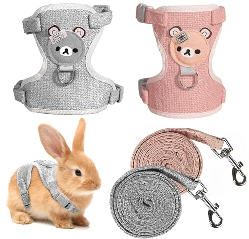 Amexo 2 Pezzi Guinzaglio per Coniglio, Imbracatura Gatti Regolabile Coniglio Imbracatura Guinzaglio Animali Domestici per Gatti Conigli Cani (1-4kg)