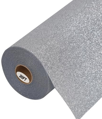 guangyintong Glitter Silver Heat Transfer Vinyl HTV Rolls, 12 x 30ft Iron on Vinyl for T-Shirts Glitter Silver HTV Vinyl for All Cutter Machines Easy to Cut & Weed for Heat Vinyl Design